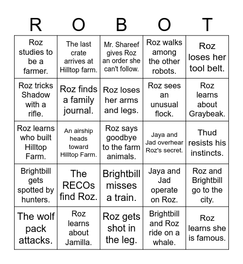 The Wild Robot Escapes Bingo Card