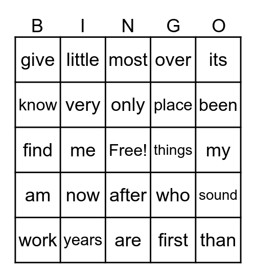Spelling Words - Weeks 9/10/11 Bingo Card