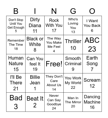 The MJ Experience Bingo Card