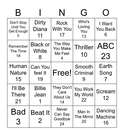 The MJ Experience Bingo Card