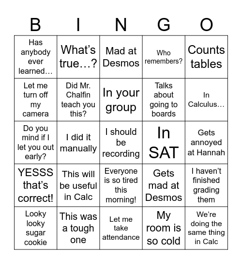Mrs. Moore Bingo Card