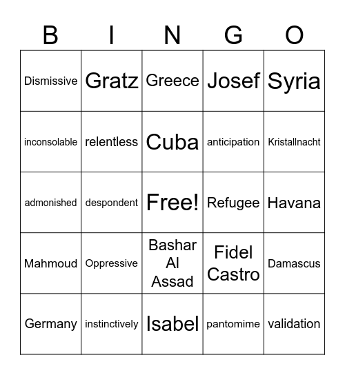 Refugee Vocabulary ELA Bingo Card