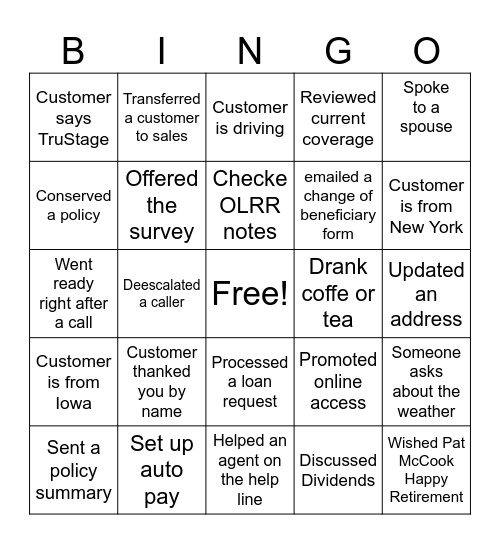 Untitled Bingo Card