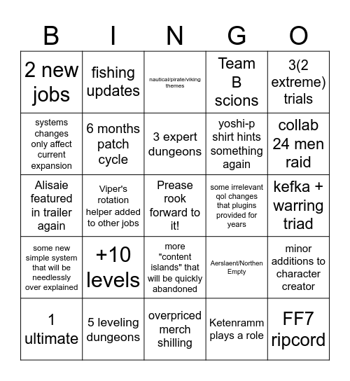 ziv 8.0 Bingo Card