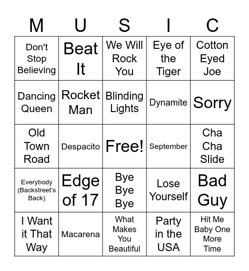 Friday Chorus Bingo Card