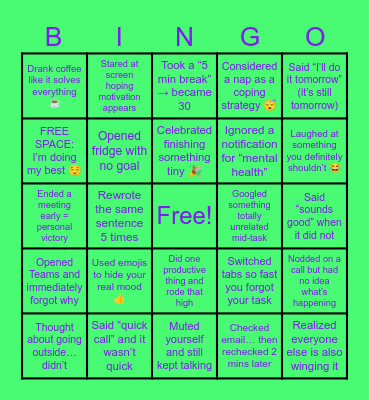 Mental Health Bingo (Unhinged Edition) Bingo Card