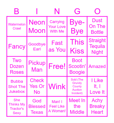 90's Country Hits Bingo Card