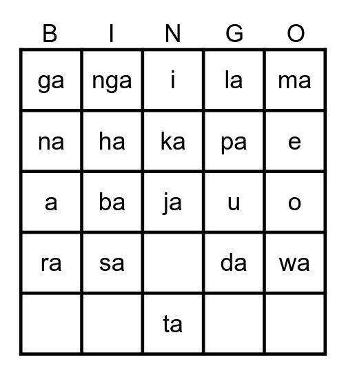 ALPHABET Bingo Card