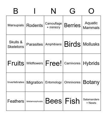 Nature Bingo Card