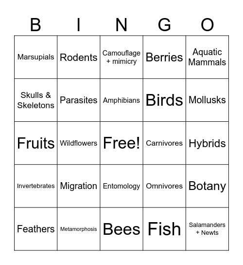 Nature Bingo Card