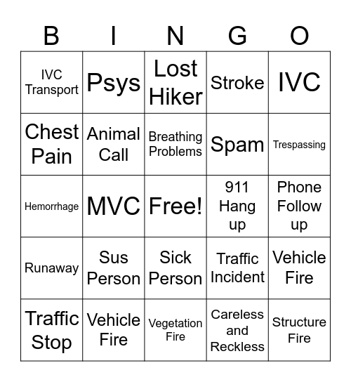 911 Bingo Card
