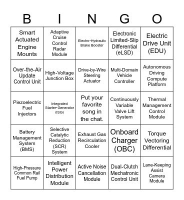 Automotive Bingo Card