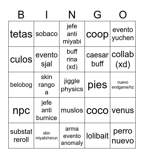 payojuan 2.8 Bingo Card