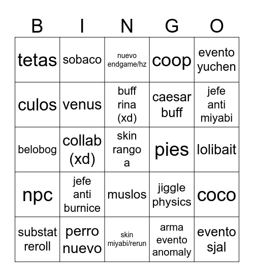payojuan 2.8 Bingo Card