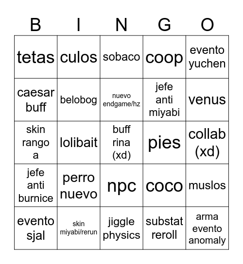 payojuan 2.8 Bingo Card