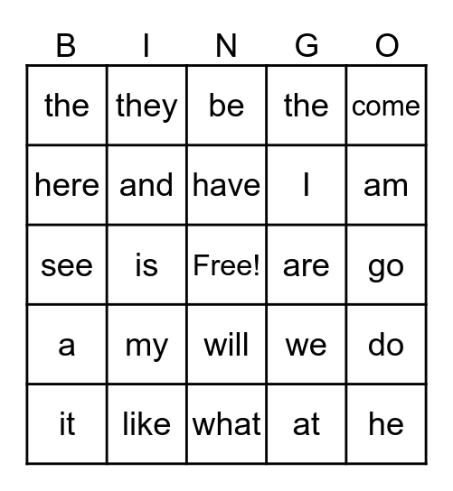 Kinder Sight Words 6wks Bingo Card