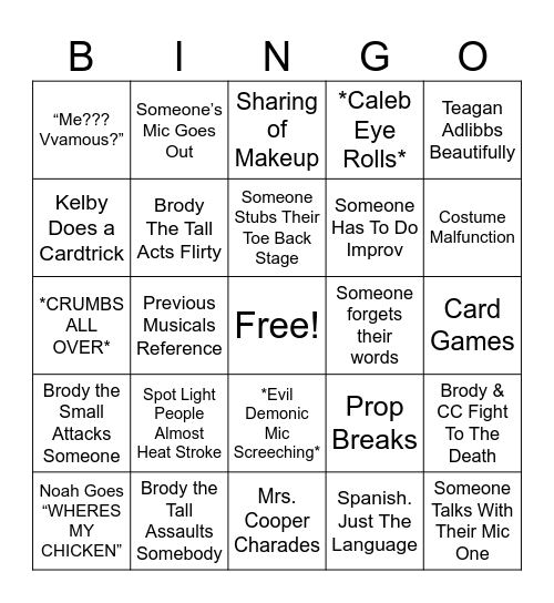 Once Upon a Mattress: SHOW WEEK BINGO Card