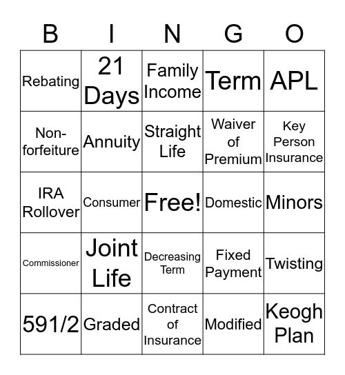 Licensing Bingo Card