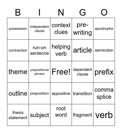 Review Bingo Card