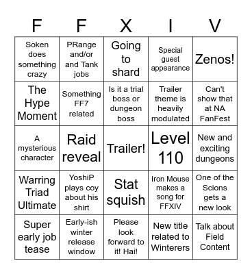 NA FanFest 2026 Bingo Card