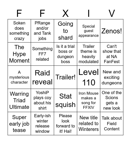 NA FanFest 2026 Bingo Card