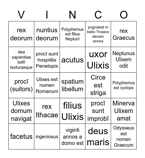 Odyssey Characters Bingo Card
