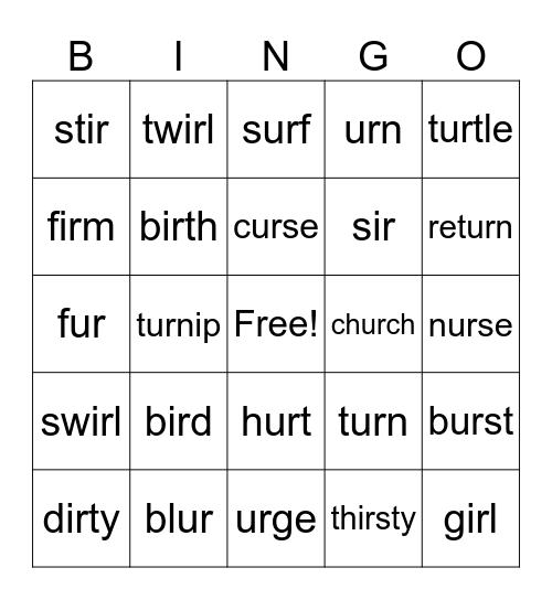 Ir, Ur Bingo Card