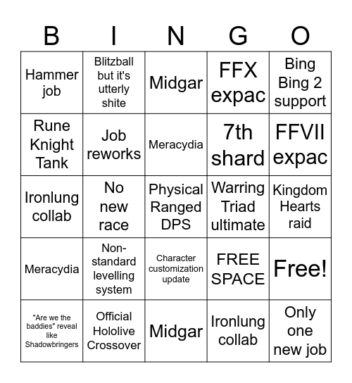 Fanfest Bingo Card