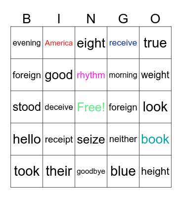 Week 15 SPELLING Bingo Card