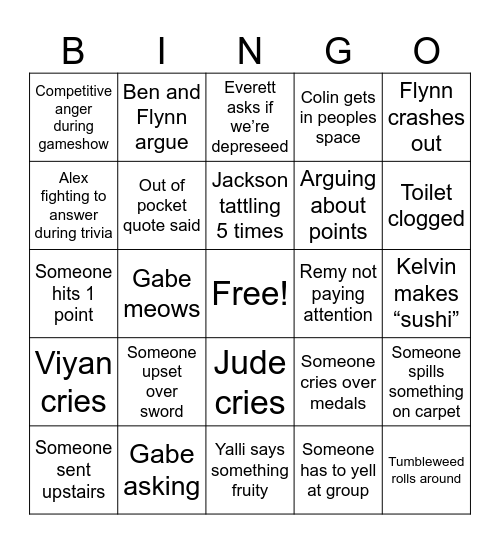 Friday Bingo Card