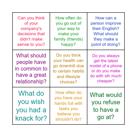 "go, make, have" Bingo Card
