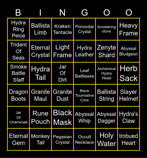 Slayer Bingo Card