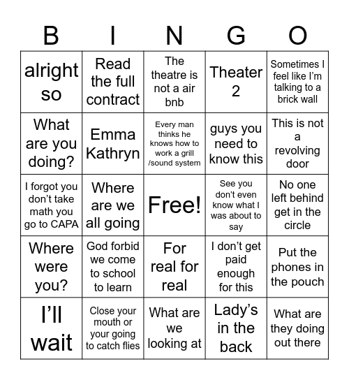 Untitled Bingo Card