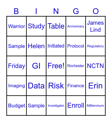 Clinical Trials Office Retreat Bingo Card
