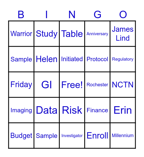 Clinical Trials Office Retreat Bingo Card
