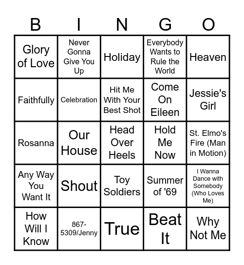 80's Bingo Card