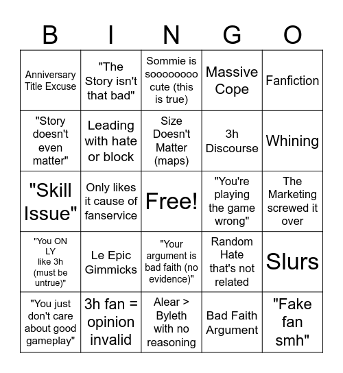 Toxic Engage Fan Bingo Card