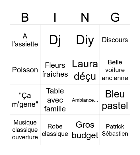 Mariage Bingo Card