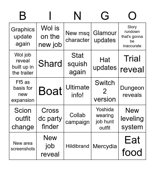 Fanfest keynote Bingo Card