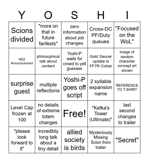 NA FanFest Bingo Card