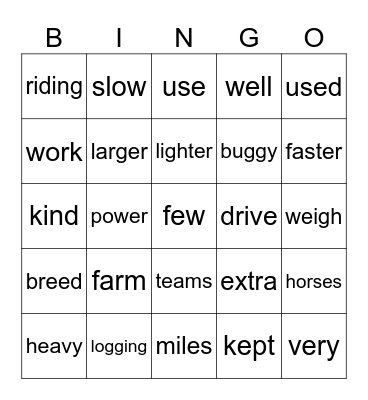 Horses Bingo Card