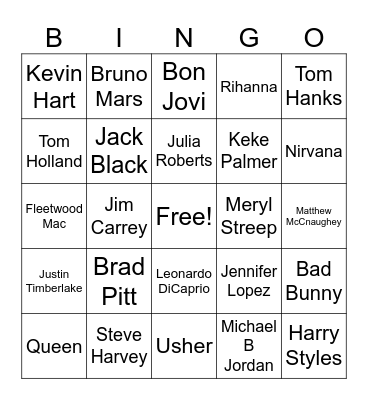 Celebrity Bingo Card
