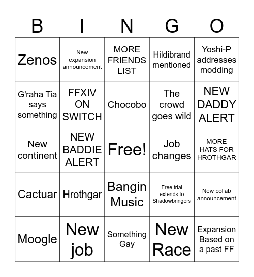 FFXIV FanFest Bingo Card