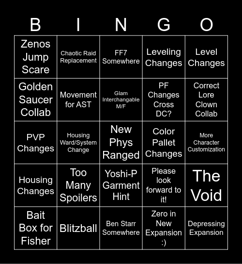 FanFest Copium Bingo Card