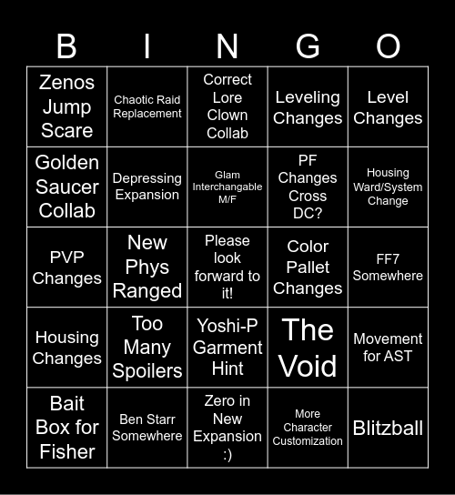 FanFest Copium Bingo Card