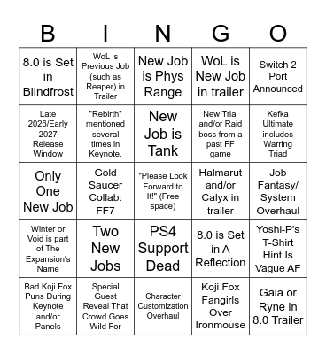 Final Fantasy XIV NA FanFest 2026 Bingo Card