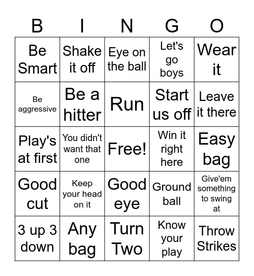 Baseball Fub Bingo Card