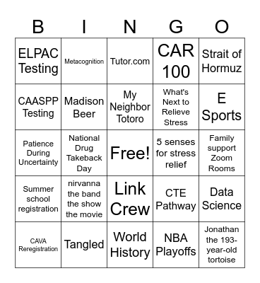 Homeroom April 24 Bingo Card