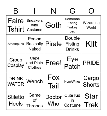 Ren Faire Bingo Card