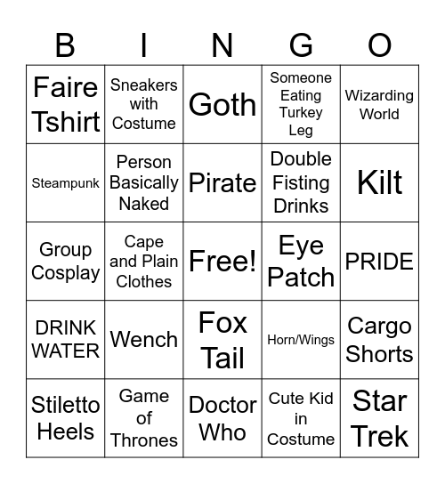 Ren Faire Bingo Card